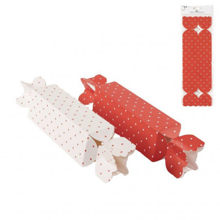 Conjunto de 3 caixas em forma de caramelo com design de corações