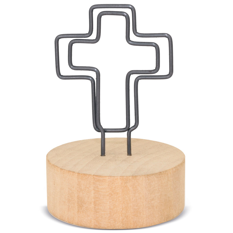 Clip em forma de cruz com base de madeira para detalhes de eventos