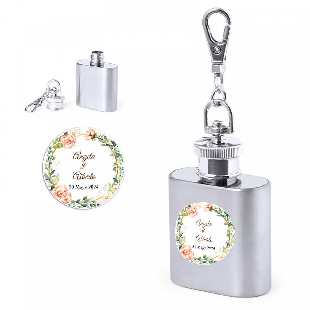 Chaveiro de cantil personalizado para lembrancinhas de casamento