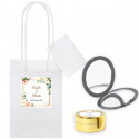 Protetor labial personalizado com espelho apresentado em uma bolsa personalizada para lembrancinhas de casamento