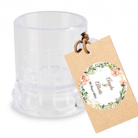 Copo de shot com etiqueta personalizada para lembrancinhas de casamento