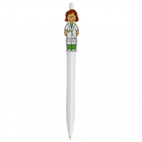Caneta com a figura de uma farmacêutica para presentear