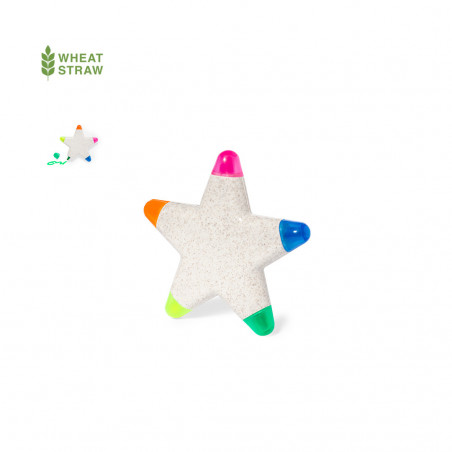 Marcador fluorescente em formato de estrela com adesivo personalizado para detalhes