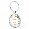 Chaveiro e caneta personalizados em saquinho de organza para presente