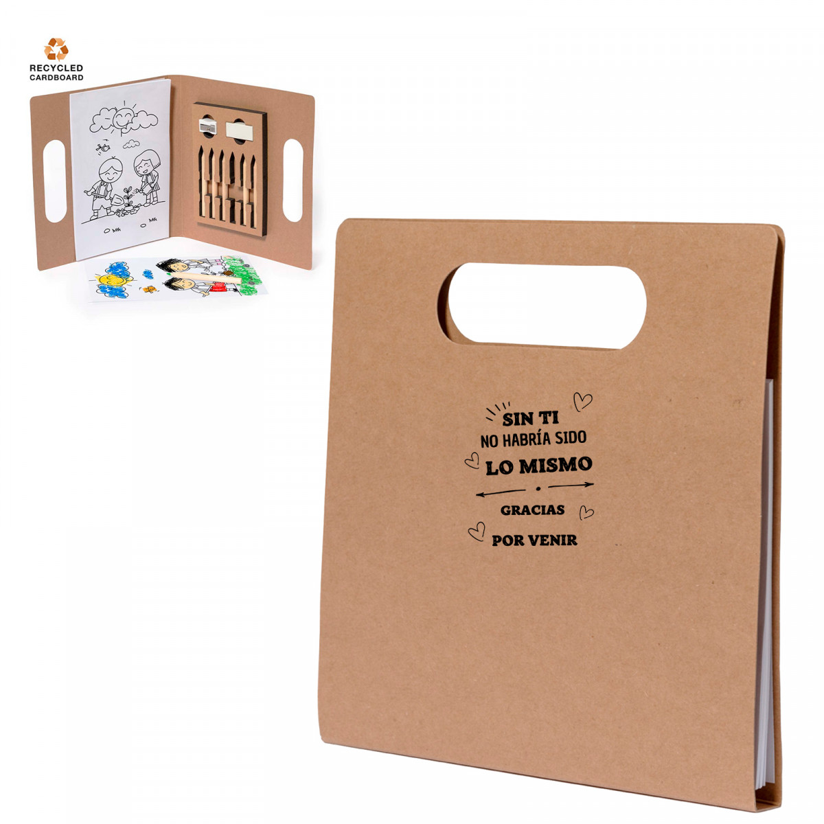 Caderno para colorir com lápis de cor e folhas personalizadas para detalhes de eventos