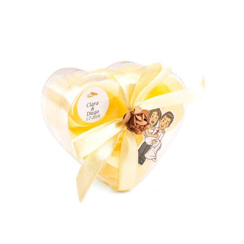 Sabonetes de casamento personalizados em formato de rosas com adesivos para noivos