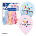 Balões de cores pastel com a frase Feliz Aniversário