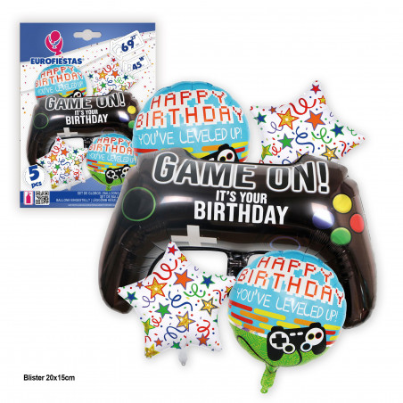 Conjunto de balões de 5 unidades para aniversários com designs de videogame