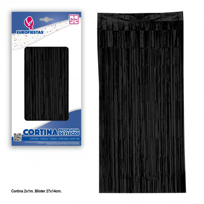 Cortina decorativa de franjas preta 2x1m
