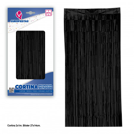Cortina decorativa de franjas preta 2x1m