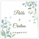 Adesivo quadrado 5 x 5 cm folhas personalizadas casamentos