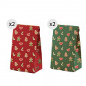 Bolsas para o Natal 4 unidades 11.5x14cm verde e vermelho com motivos