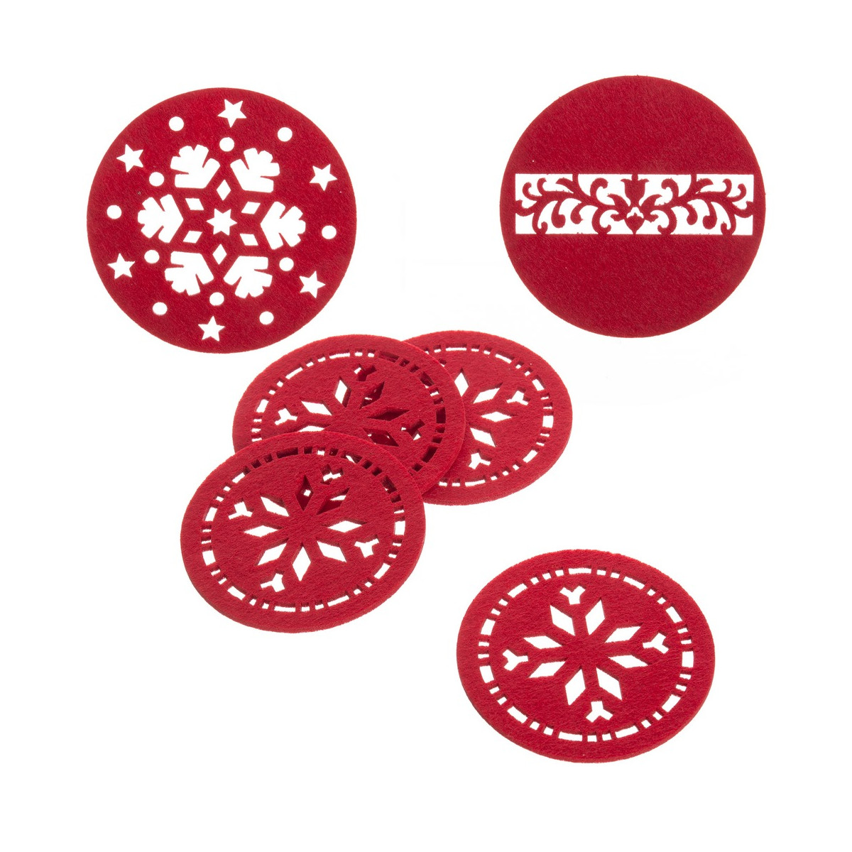 Porta-copos de Natal recortados em feltro vermelho 4 unidades para decoração