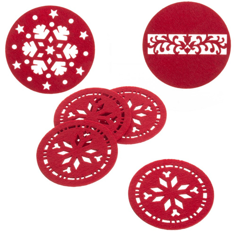 Porta-copos de Natal recortados em feltro vermelho 4 unidades para decoração