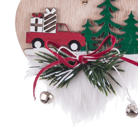Enfeite de Natal de madeira em forma de coração Decoração rústica com caminhão e pinheiros