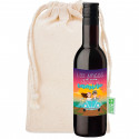 Garrafas de vinho frutado com adesivo simpático em bolsa de algodão para casamento