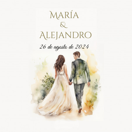 Adesivo 5 x 5 cm casal de noivos personalizado