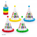 Chapéu de festa Feliz Aniversário com pompons 22cm
