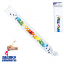 Fita feliz cumple com letras iridescentes metalizadas e fundo branco