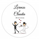Desenho adesivo de 3 cm de uma noiva e um noivo dançando personalizado para detalhes