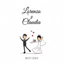 Adesivo 5 x 5 cm quadrado personalizado com desenho de noivos para detalhes de casamentos
