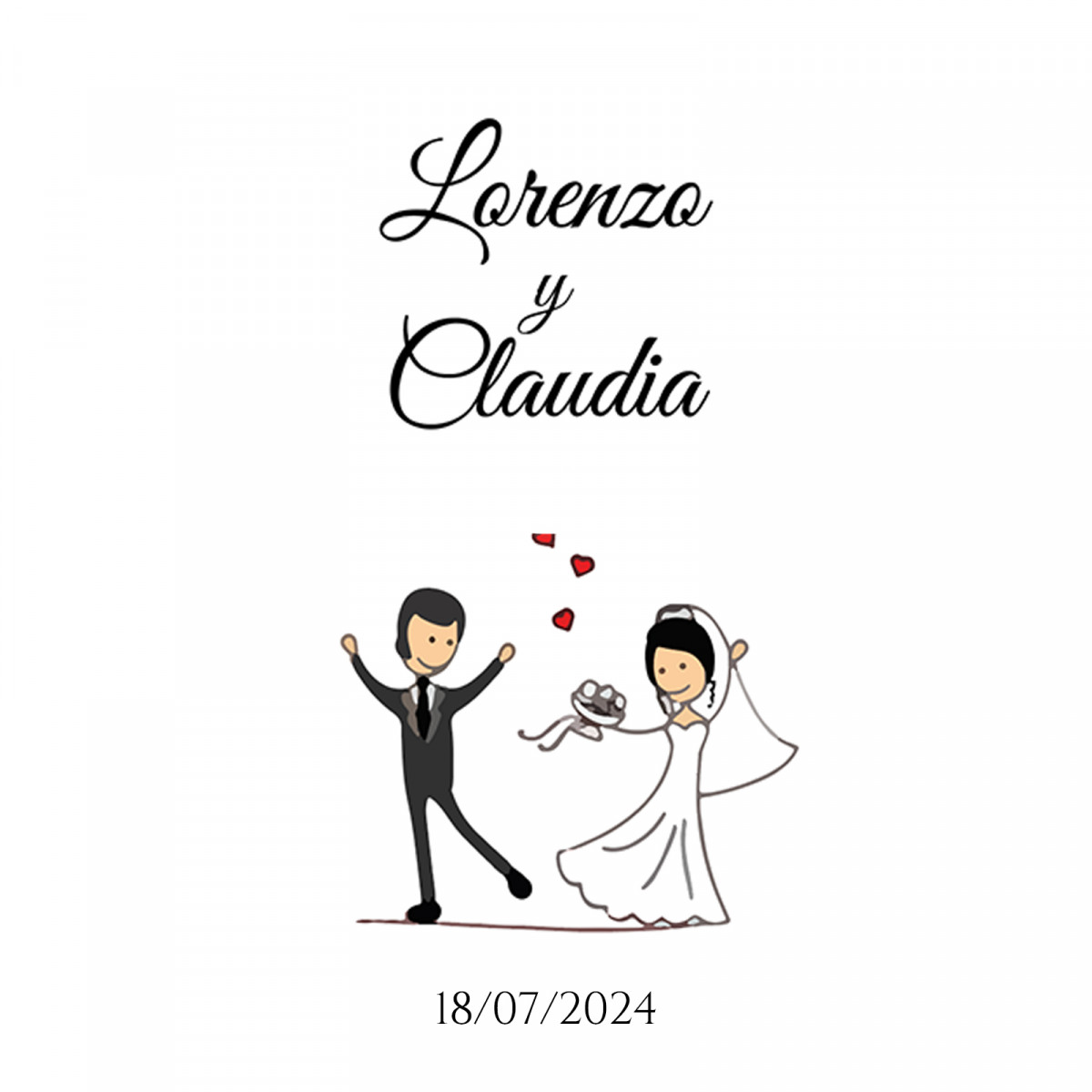 Adesivo 5 x 5 cm quadrado personalizado com desenho de noivos para detalhes de casamentos