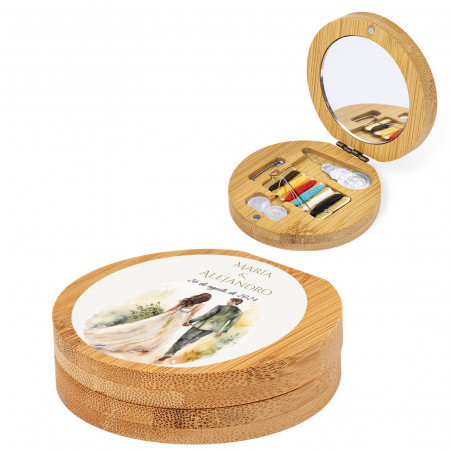 Kit de costura de bolso de bambu com adesivo para noivos e noivas para casamentos