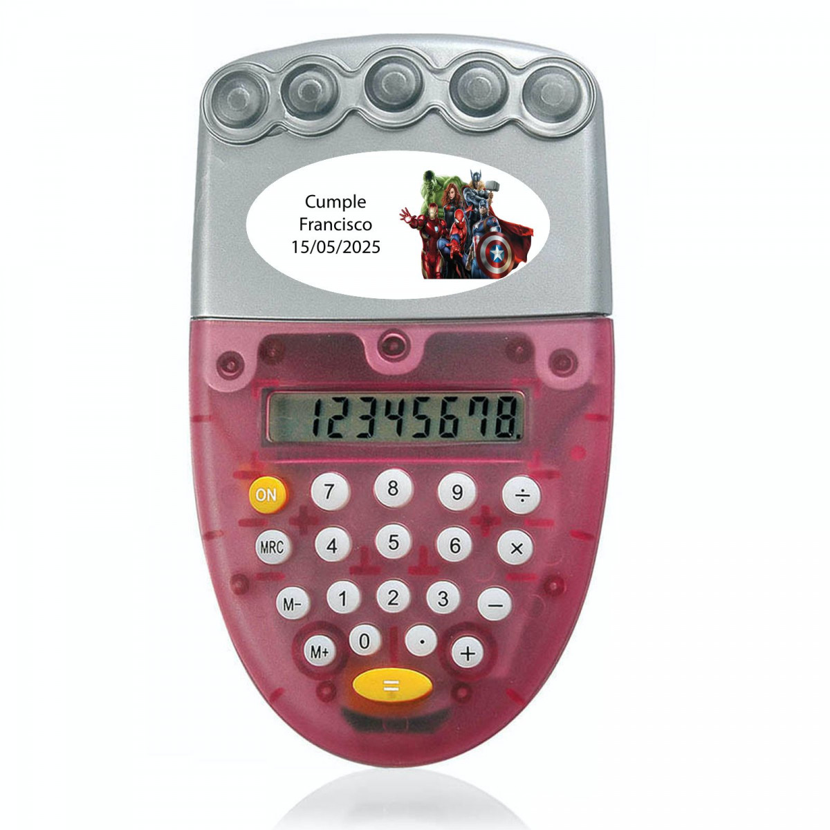 Calculadora personalizada movida a água com adesivo oval dos Vingadores