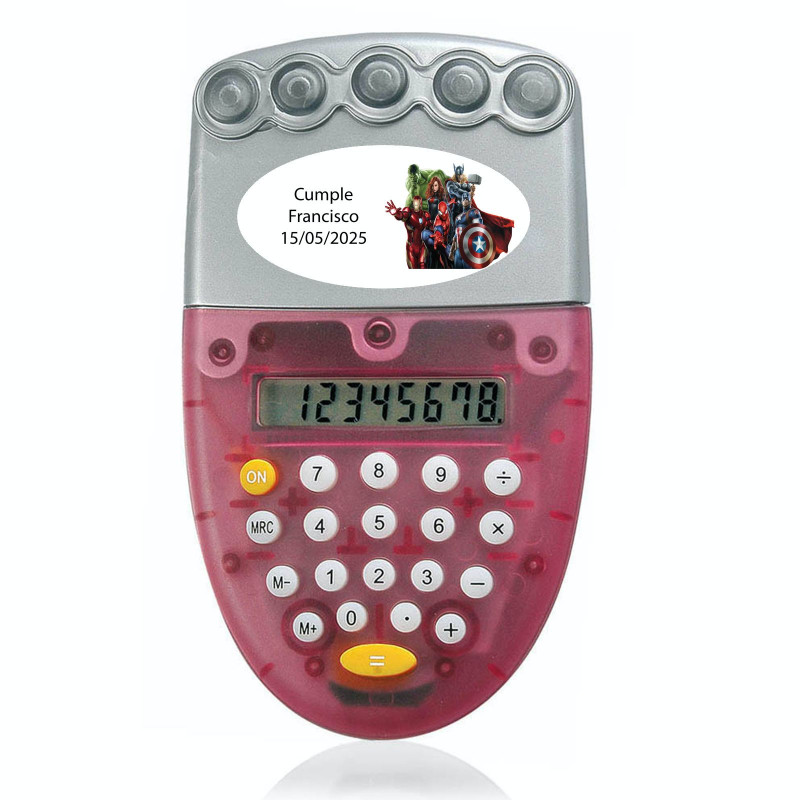 Calculadora personalizada movida a água com adesivo oval dos Vingadores