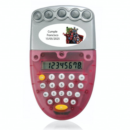 Calculadora personalizada movida a água com adesivo oval dos Vingadores