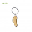 Chaveiro de bambu em forma de carro apresentado em saco de tecido com adesivo personalizado para detalhes