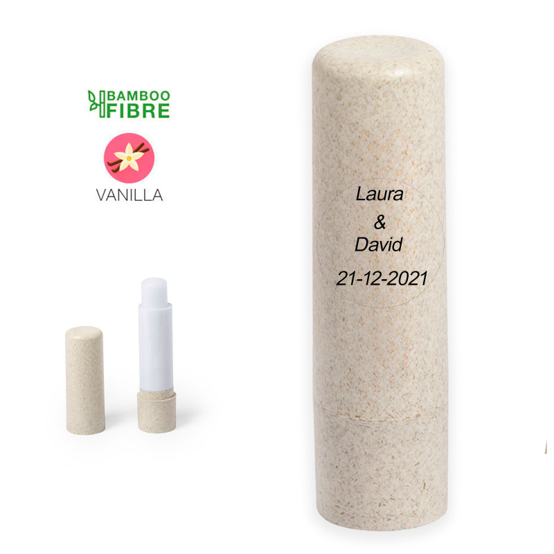 Bálsamo labial ecológico com aroma de baunilha personalizado para detalhes