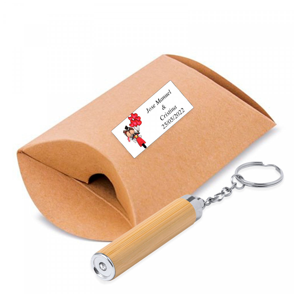 Chaveiro de lanterna de bambu em envelope kraft personalizado para lembrancinhas de casamento