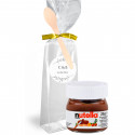 Nutella 25 g. em bolsa transparente personalizada com fecho e colher de madeira para detalhes