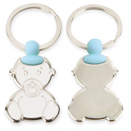 Chaveiro azul bebê em caixa personalizada para mais detalhes