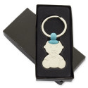 Chaveiro azul bebê em caixa personalizada para mais detalhes