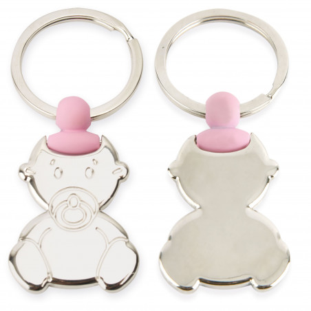 Chaveiro rosa para bebê em caixa personalizada para mais detalhes