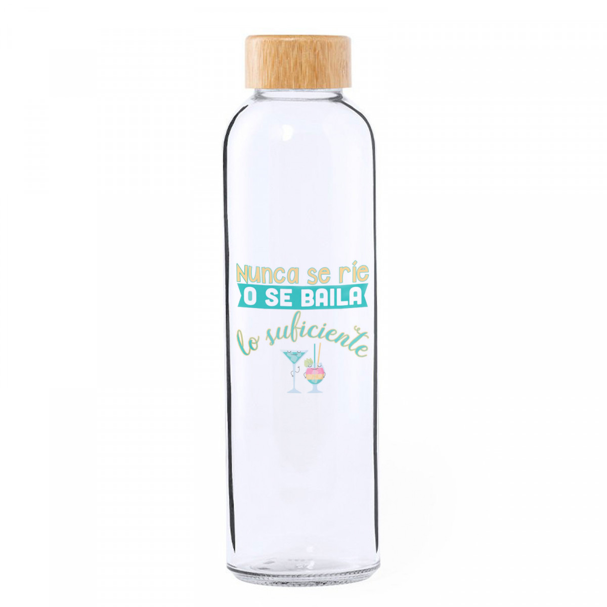 Botelha de cristal com tampa de bambu personalizada para detalhes