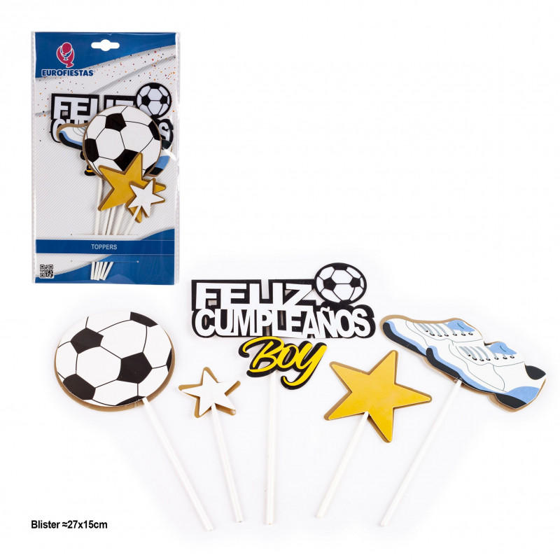 Topper de aniversário com tema futebol em pacote de 5 peças