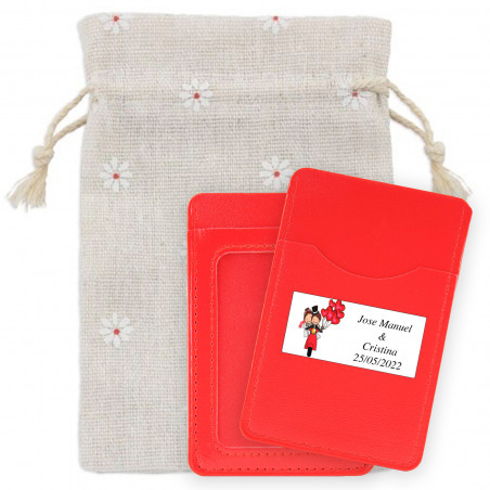 Porta-cartão vermelho personalizado em saco de algodão para lembrancinhas de casamento
