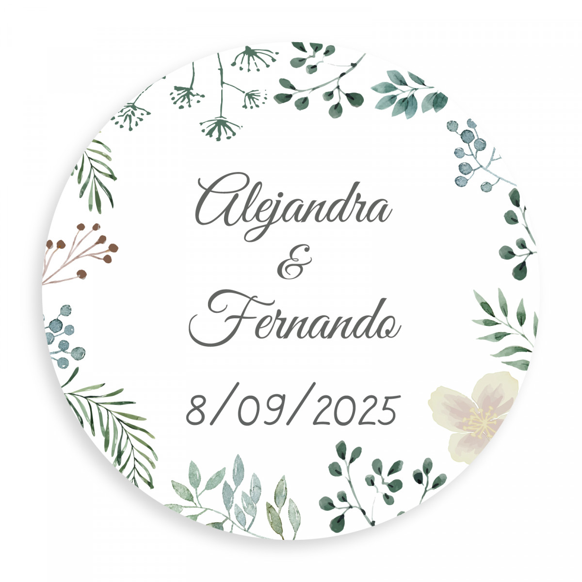 Adesivo personalizado 5cm herbal minimalista para casamentos