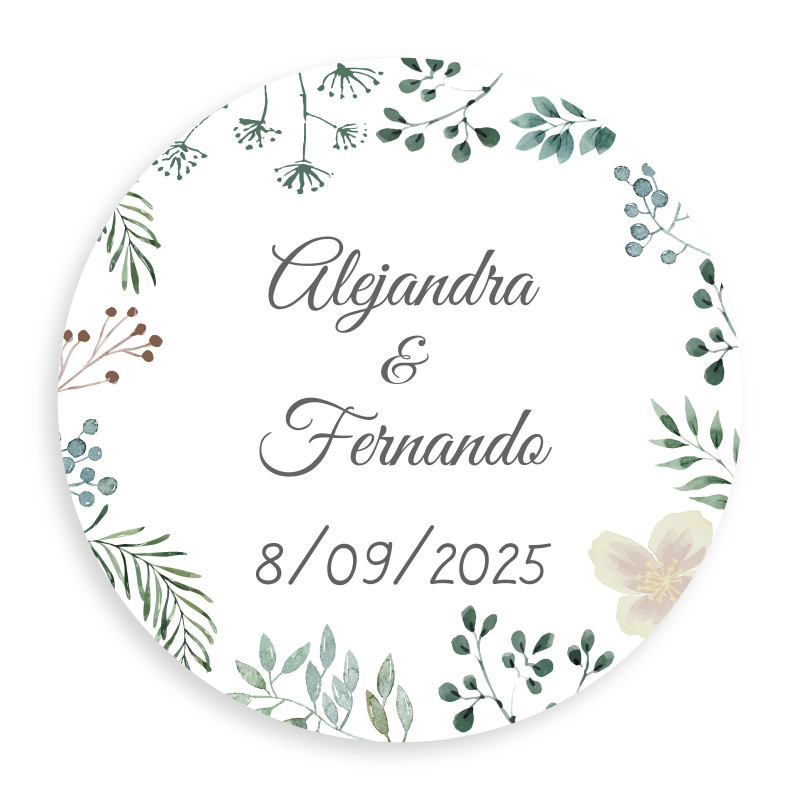 Adesivo personalizado 5cm herbal minimalista para casamentos
