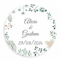 Adesivo personalizável redondo 3cm herbal minimalista para casamentos