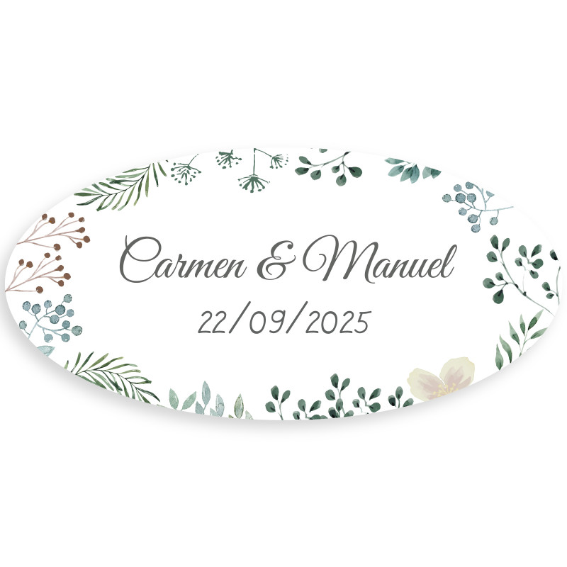 Adesivo ovalado personalizável herbal minimalista para decoração de detalhes de convidados