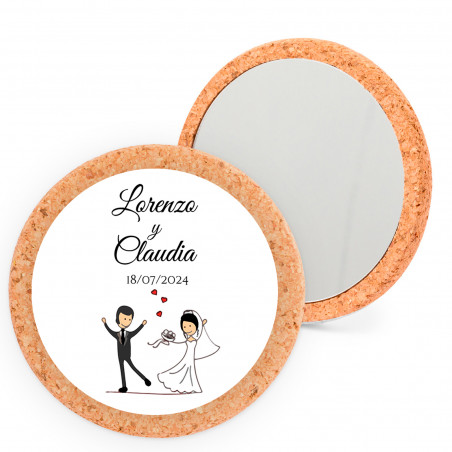 Espelho de cortiça personalizado com adesivo com os noivos para detalhes do casamento
