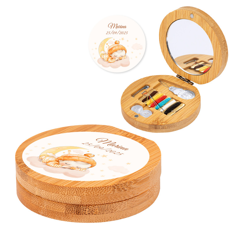 Kit de costura de espelho personalizado com adesivo de bebê para lembrancinhas de batizado