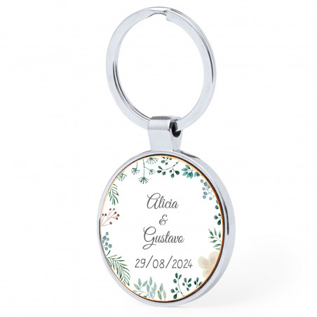 Chaveiro metálico redondo com adesivo personalizado para detalhes