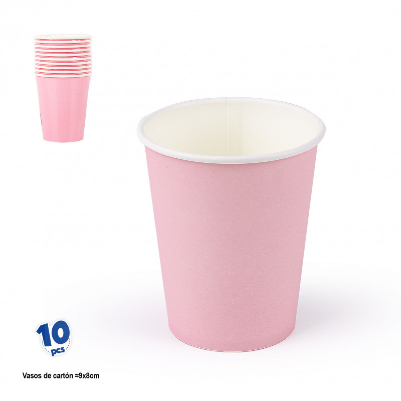 Copos descartáveis de papelão rosa pastel em pacote com 10 unidades