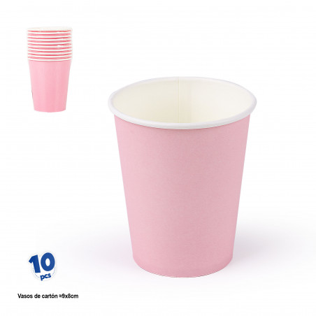 Copos descartáveis de papelão rosa pastel em pacote com 10 unidades
