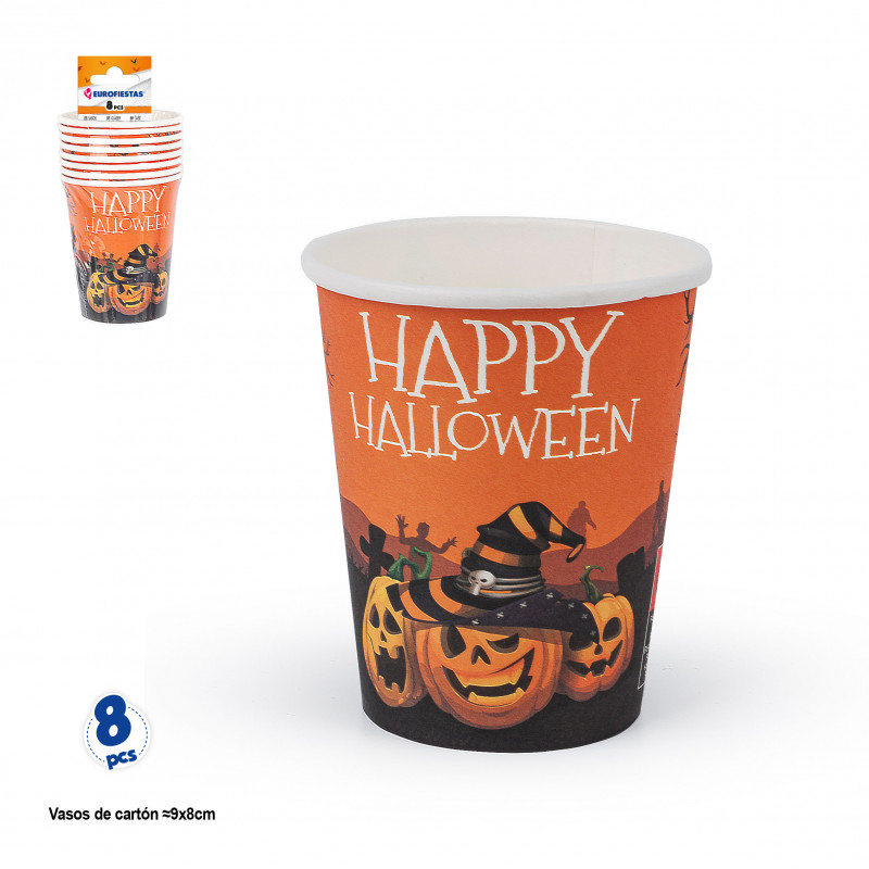 Copos descartáveis com abóboras para o Halloween em pacote de 8 unidades